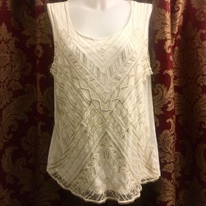 Chico’s Cream Sleeveless Embroidered Blouse